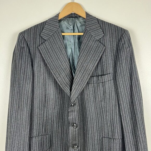VTG Hart Schaffner Marx Blazer Mens 46S Black Gray Pinstripe 3 Button Sport Coat - Picture 2 of 12